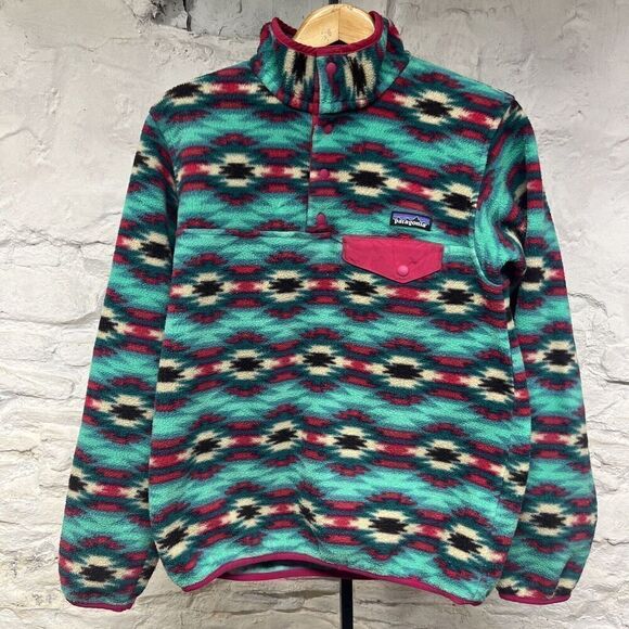 PATAGONIA SYNCHILLA SNAP T WILD DESERT FLEECE PULLOVER JACKET WOMEN SIZE Sm TEAL - Picture 1 of 9